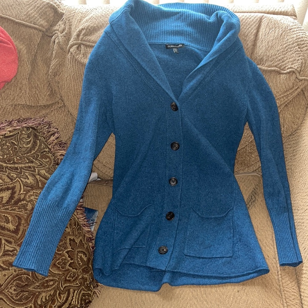 Eileen fisher wool blue cardigan